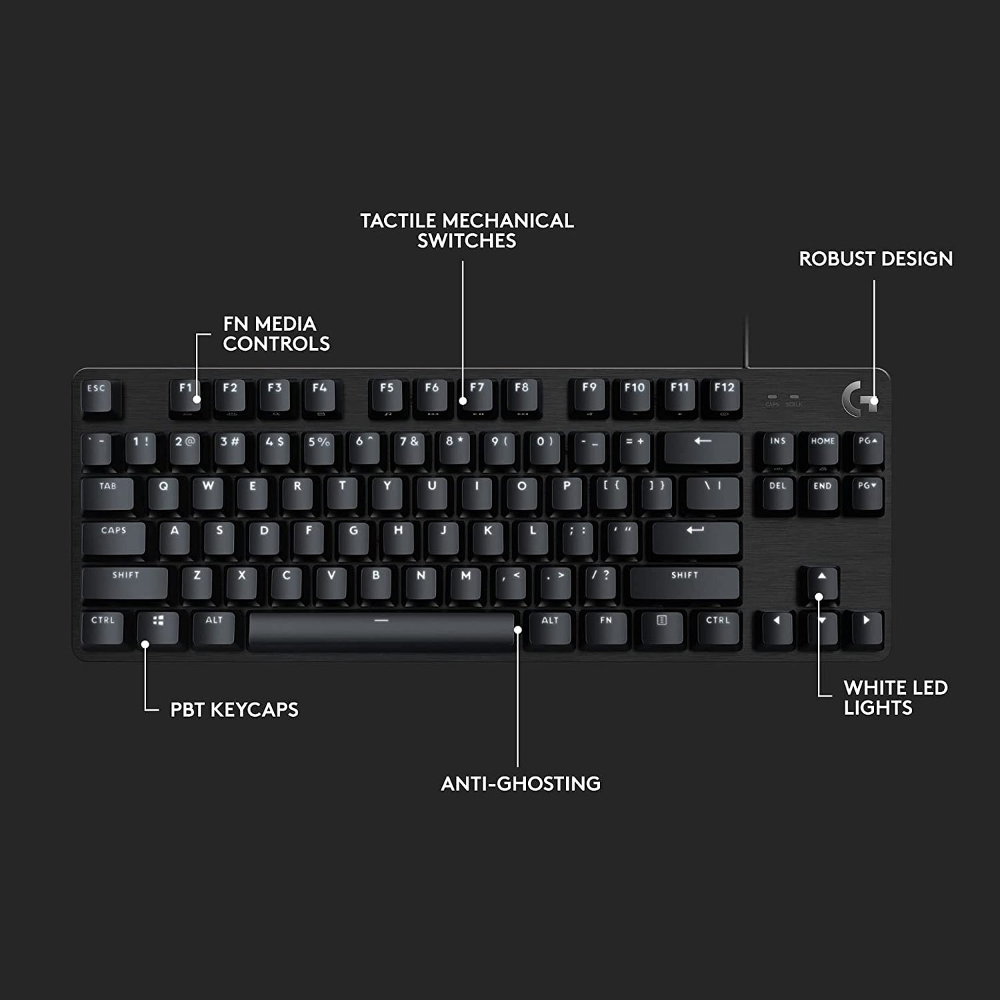 Logitech G413 TKL SE Mechanical Gaming Keyboard - Compact Backlit Keyboard with Tactile Mechanical Switches, Anti-Ghosting, Compatible with Windows, macOS - Black Aluminum