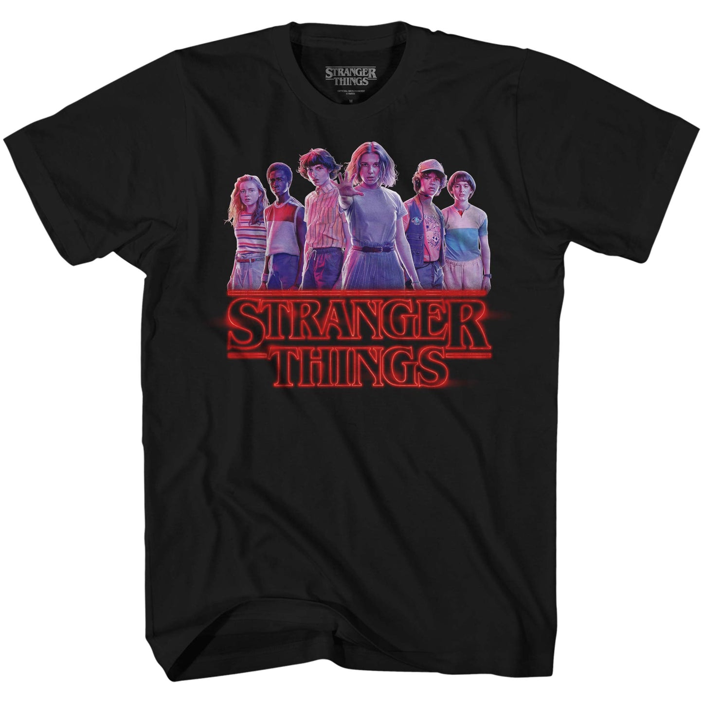 Stranger Things Group Cast Eleven Logo Adult T-Shirt(LG, Black)