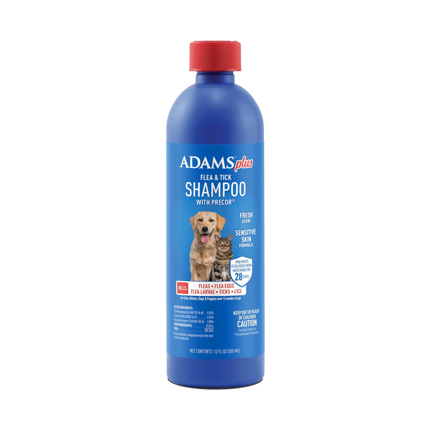 Adams Plus Flea & Tick Shampoo with Precor for Cats, Kittens, Dogs & Puppies Over 12 Weeks Of Age Sensitive Skin Flea Treatment | Kills Adult Fleas, Flea Eggs, Ticks, and Lice| 12 Ounces
