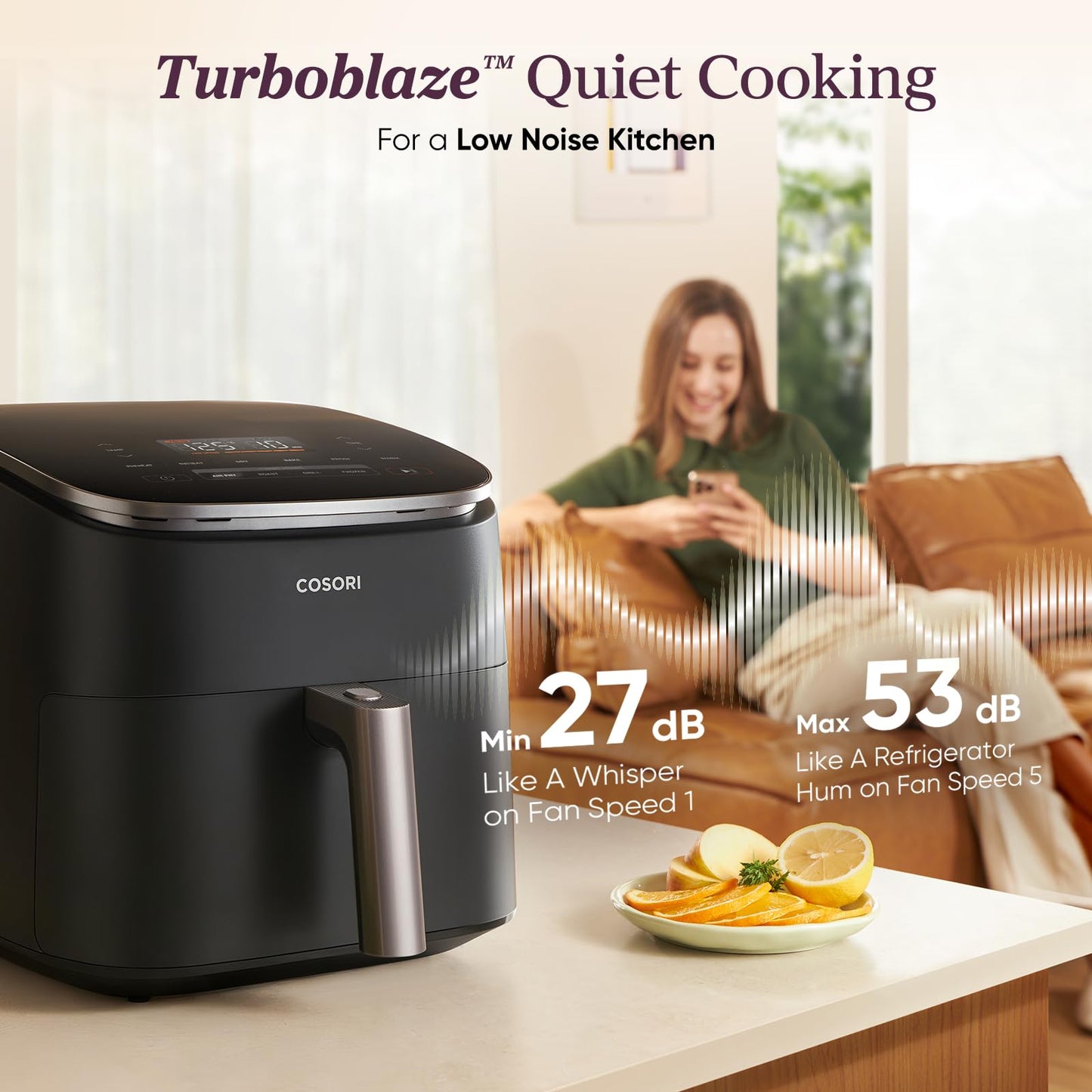 Cosori 9-in-1 TurboBlaze Air Fryer 6 Qt, Premium Ceramic Coating, 90ยฐโ450ยฐF, Precise Heating for Even Results, Air Fry, Roast, Bake, Broil, Dry, Frozen, Proof, Reheat, Keep Warm, 120V, Dark Gray