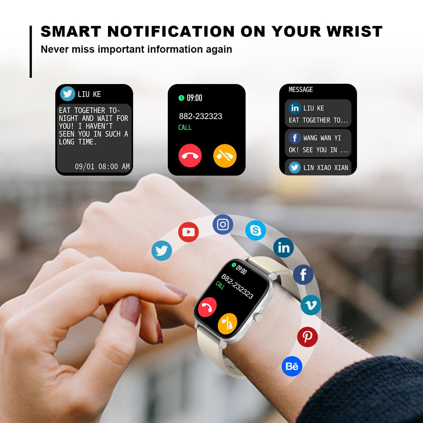 Smart Watch for Men Women Compatible with iPhone Samsung Android Phone 1.69 inch Full Touch Screen IP68 Waterproof Bluetooh Fitness Tracker Heart Rate/Sleep Monitor (Starlight)