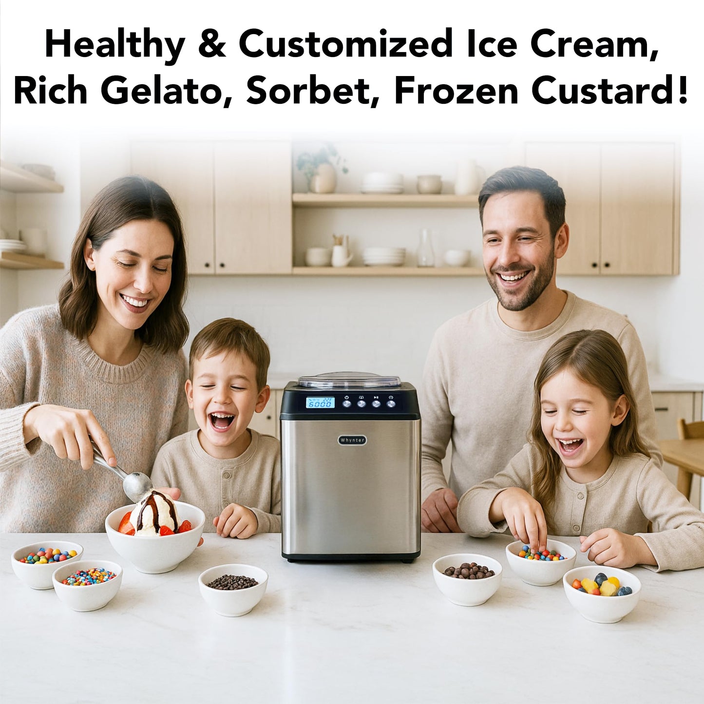 Whynter Ice Cream Maker Machine Automatic 2.1 Qt. Upright with Built-In Compressor, LCD Digital Display & Timer, No Pre-Freezing, ICM-201SB, Stainless Steel