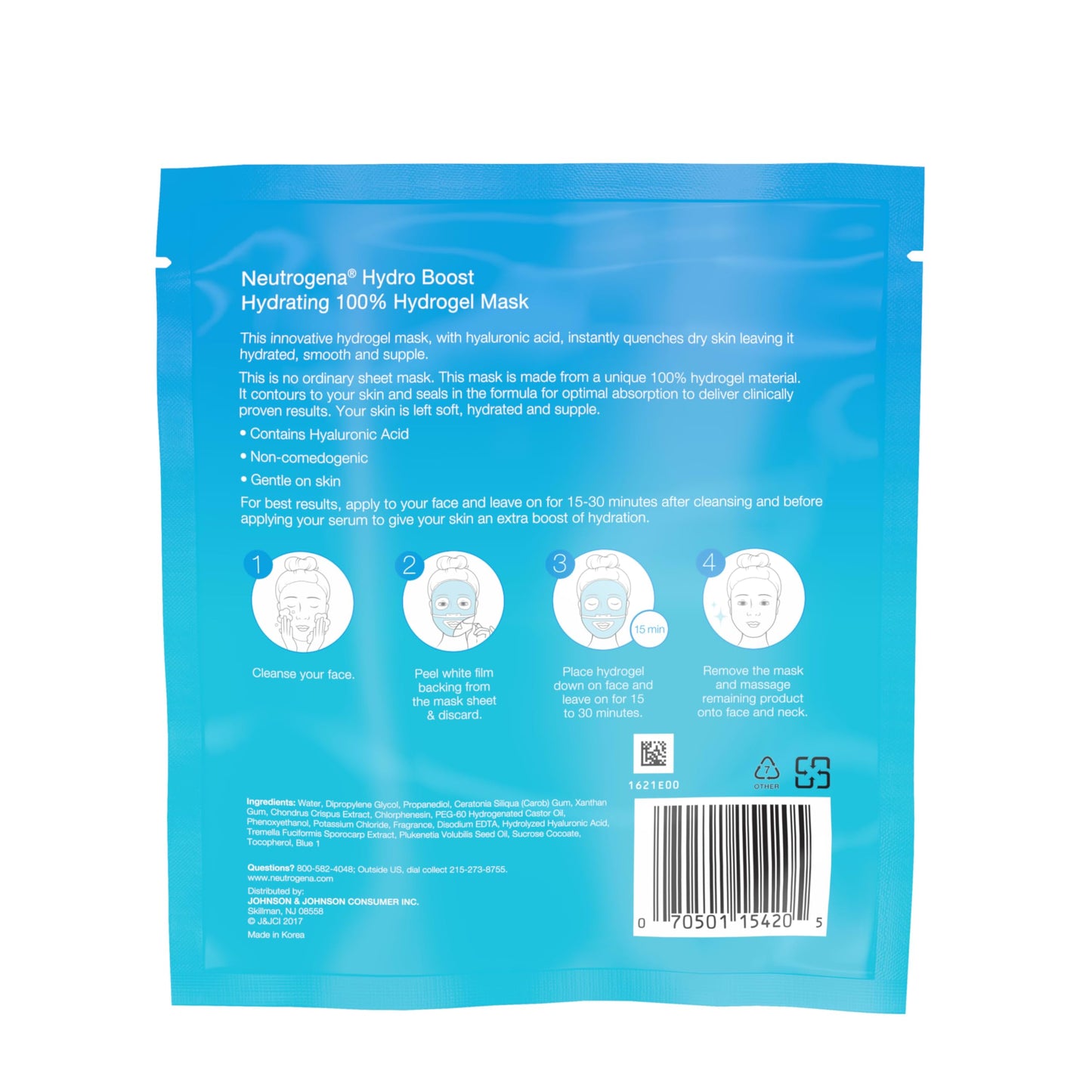 Neutrogena Hydro Boost Moisturizing & Hydrating 100% Hydrogel Sheet Mask, Face Mask for Dry Skin with Hyaluronic Acid, Gentle & Non-Comedogenic, 1 oz, 12 Pack