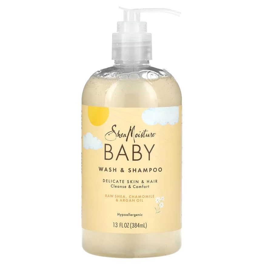 SheaMoisture Baby Wash & Shampoo for All Skin Types Raw Shea, Chamomile & Argan Oil Baby Wash and Shampoo with Frankincense & Myrrh to Help Cleanse 13 oz, Gold, Packaging may vary