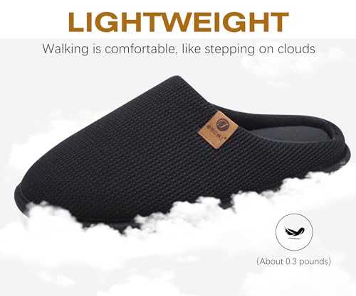 ONCAI Mens Slippers with Cushion Memory Foam Cotton-Blend High-Density Warm House Slippers for man 2025 Slip-on Indoor Outdoor Comfortable Best House Shoes Rubber Sole Black Size 10 US