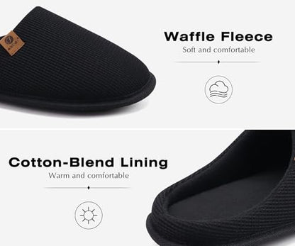 ONCAI Mens Slippers with Cushion Memory Foam Cotton-Blend High-Density Warm House Slippers for man 2025 Slip-on Indoor Outdoor Comfortable Best House Shoes Rubber Sole Black Size 10 US