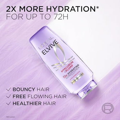 L'Oreal Paris Elvive Hyaluron Plump Hydrating Conditioner for Dehydrated, Dry Hair Infused with Hyaluronic Acid Care Complex, Paraben-Free, 12.6 Fl Oz