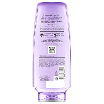 L'Oreal Paris Elvive Hyaluron Plump Hydrating Conditioner for Dehydrated, Dry Hair Infused with Hyaluronic Acid Care Complex, Paraben-Free, 12.6 Fl Oz