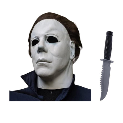 Festive Find Michael Mask Horror Halloween Mask for Adults, Scary White Full Head Face Mask (MaskwithKnife)