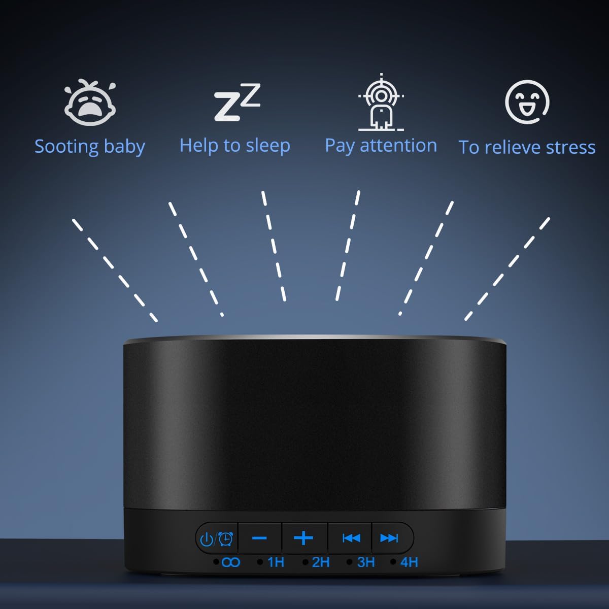 Magicteam White Noise Machine with 20 Non Looping Natural Soothing Sounds Memory Function 32 Levels of Volume Powered by AC or USB and Sleep Sound Timer Therapy for Baby Kids Adults Black