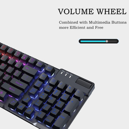 AF981 Wired 99Keys Computer Keyboard, Quite Brown Mechanical Feeling Membrane Gaming Keyboard, Colorful Backlit, Volume Scroll Wheel for PC Laptop, Black