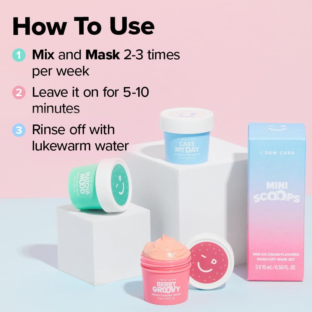 I DEW CARE Wash Off Face Mask Skincare Gift Set - Mini Scoops | Facial Masks, Matcha, Korean Skincare, Pore Cleansing Mask, Cruelty-Free, Travel Size, Mini Set, Stocking Stuffers, Teen Girl Gift Set