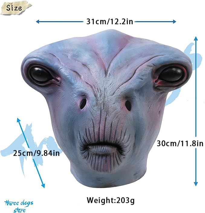 SANZHIGUO 3D Realistic Alien Mask Alien Latex Full Head Masks UFO Prank Costume Mask for Adult Halloween Cosplay Party Props Scary Party Decoration Novelty Mask