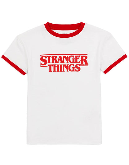 Stranger Things Kids T-Shirt & Shorts Daywear Set | Girls Max Character Striped Shorts White T-Shirt Complete Outfit | Netflix Series Merchandise