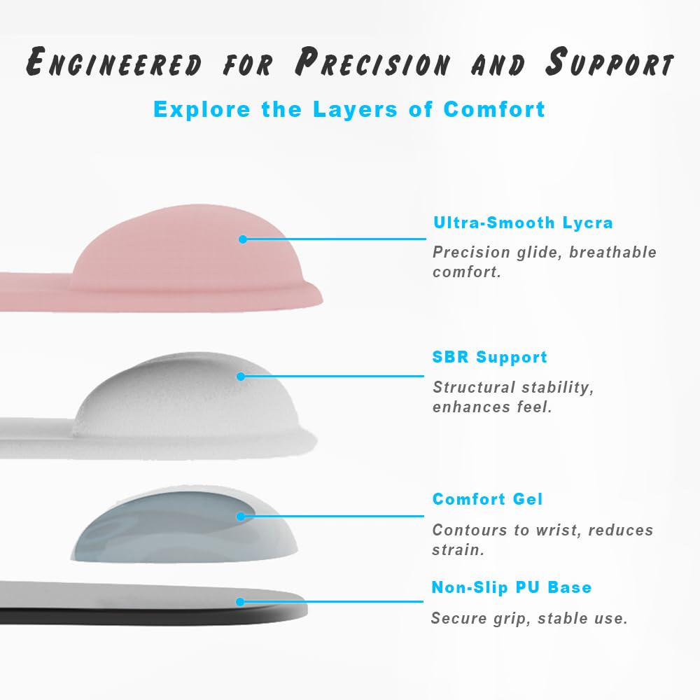 Office Mousepad with Gel Wrist Support - Ergonomic Gaming Desktop Mouse Pad Wrist Rest - Design Gamepad Mat Rubber Base for Laptop Computer -Silicone Non-Slip Special-Textured Surface (01Pink)