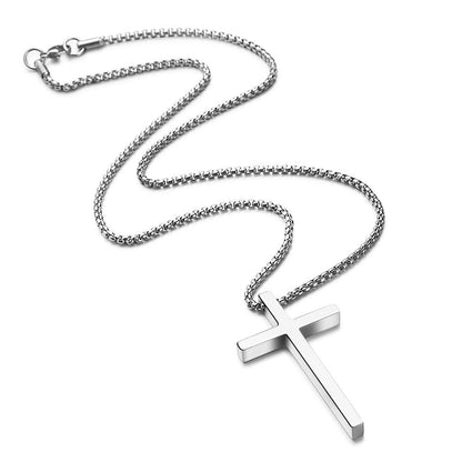 M MOOHAM Cross Necklace for Men - Silver Stainless Steel Mens Cross Chain Cross Pendant Cross Necklace 20 Inch, Christian Gifts for Men Catholic