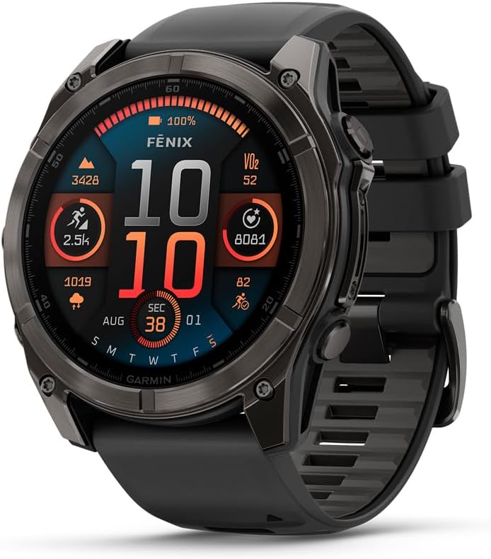 Garmin fēnix® 8 – 51 mm, AMOLED, Sapphire, Premium Multisport GPS Smartwatch, Long-Lasting Battery Life, Dive-Rated, Built-in LED Flashlight, Carbon Gray DLC Titanium with Pebble Gray Band