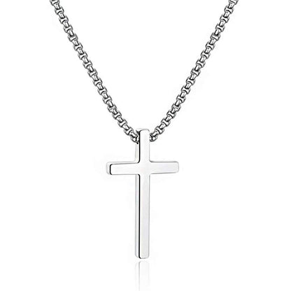 M MOOHAM Cross Necklace for Men - Silver Stainless Steel Mens Cross Chain Cross Pendant Cross Necklace 20 Inch, Christian Gifts for Men Catholic