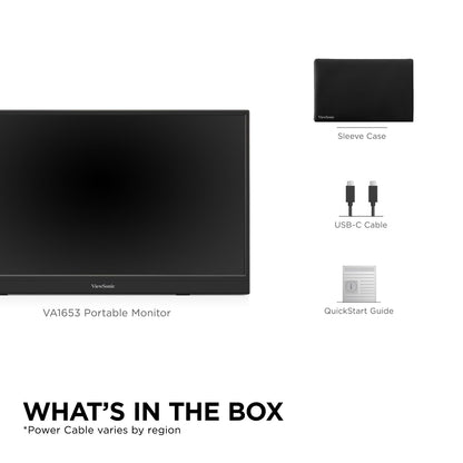ViewSonic VA1653 16 Inch 1080p FHD IPS Portable Monitor with Eye Care, Built-in Stand, USB C, Mini HDMI, and Protective Case External Second Screen for Laptops, PC, Mac, and Gaming Consoles