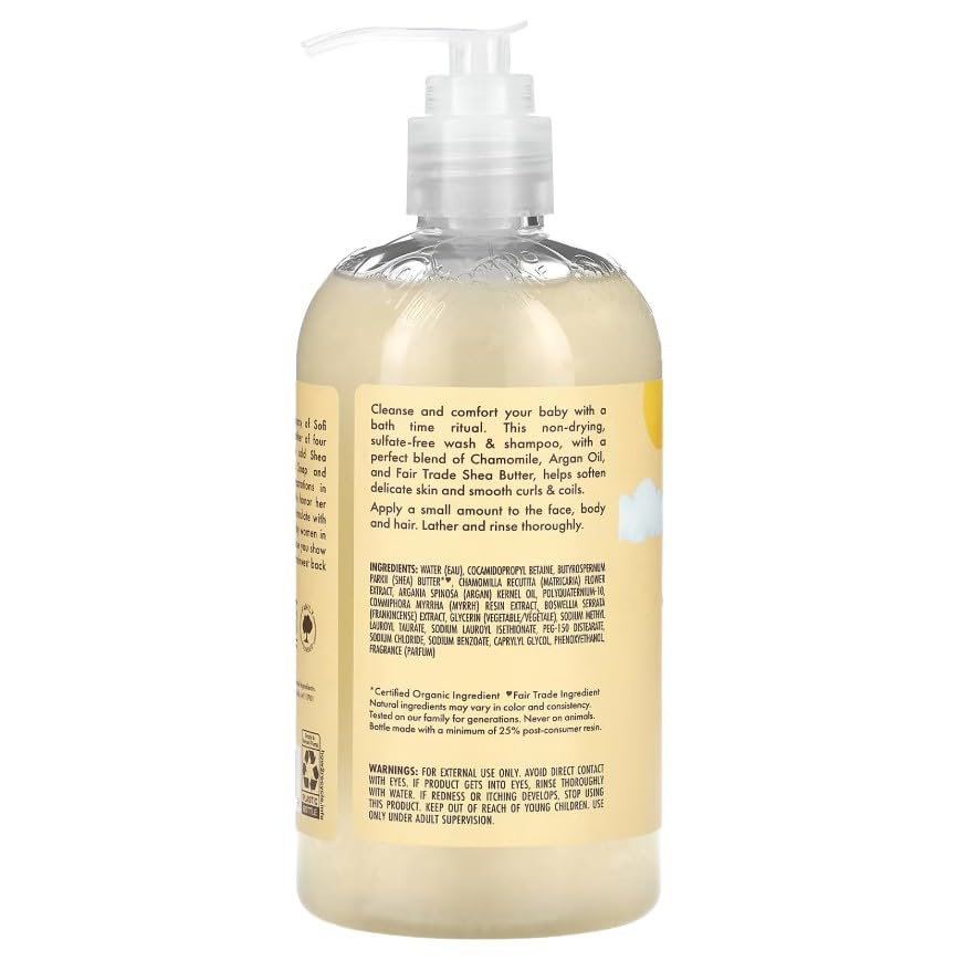 SheaMoisture Baby Wash & Shampoo for All Skin Types Raw Shea, Chamomile & Argan Oil Baby Wash and Shampoo with Frankincense & Myrrh to Help Cleanse 13 oz, Gold, Packaging may vary