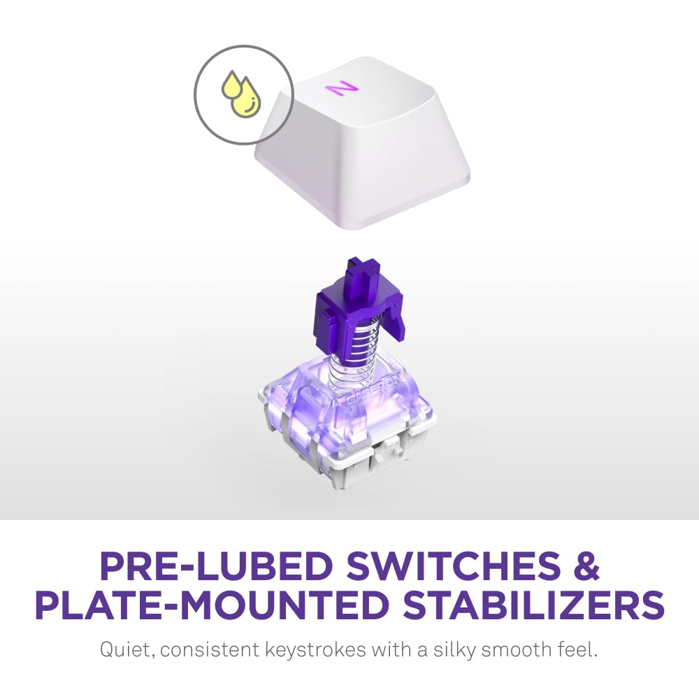 NZXT Function 2 Full-Size Wired Optical Gaming Keyboard - 8K Polling Rate - Linear Optical Switches - Adjustable Actuation - Double-Shot PBT Keycaps - RGB - Hot-Swappable - White