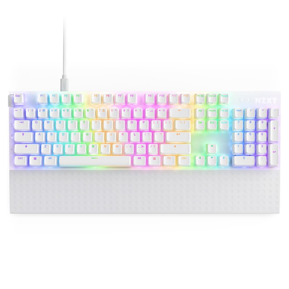 NZXT Function 2 Full-Size Wired Optical Gaming Keyboard - 8K Polling Rate - Linear Optical Switches - Adjustable Actuation - Double-Shot PBT Keycaps - RGB - Hot-Swappable - White