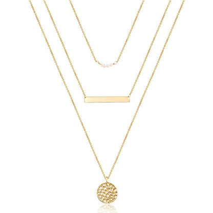 Dainty Layering Simulated Pearls Bar Necklace Hammered Disc Pendant Necklaces Simple Layering Necklace Choker for Women