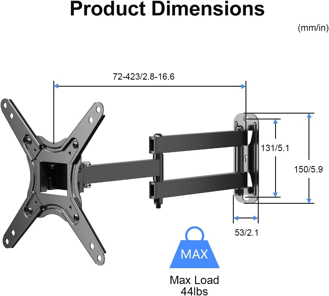 Suptek Full Motion TV Monitor Wall Mount for Most 13-42 Inch LED LCD Flat Curved Screen TVs & Monitors, Articulating Arms Swivel Tilt Extension Rotation, Max VESA 200x200mm up to 44lbs, MA1345