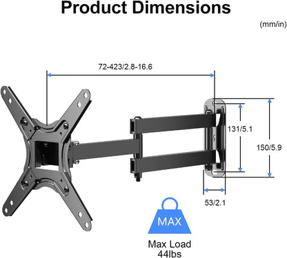 Suptek Full Motion TV Monitor Wall Mount for Most 13-42 Inch LED LCD Flat Curved Screen TVs & Monitors, Articulating Arms Swivel Tilt Extension Rotation, Max VESA 200x200mm up to 44lbs, MA1345