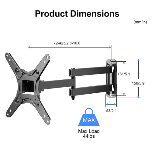 Suptek Full Motion TV Monitor Wall Mount for Most 13-42 Inch LED LCD Flat Curved Screen TVs & Monitors, Articulating Arms Swivel Tilt Extension Rotation, Max VESA 200x200mm up to 44lbs, MA1345