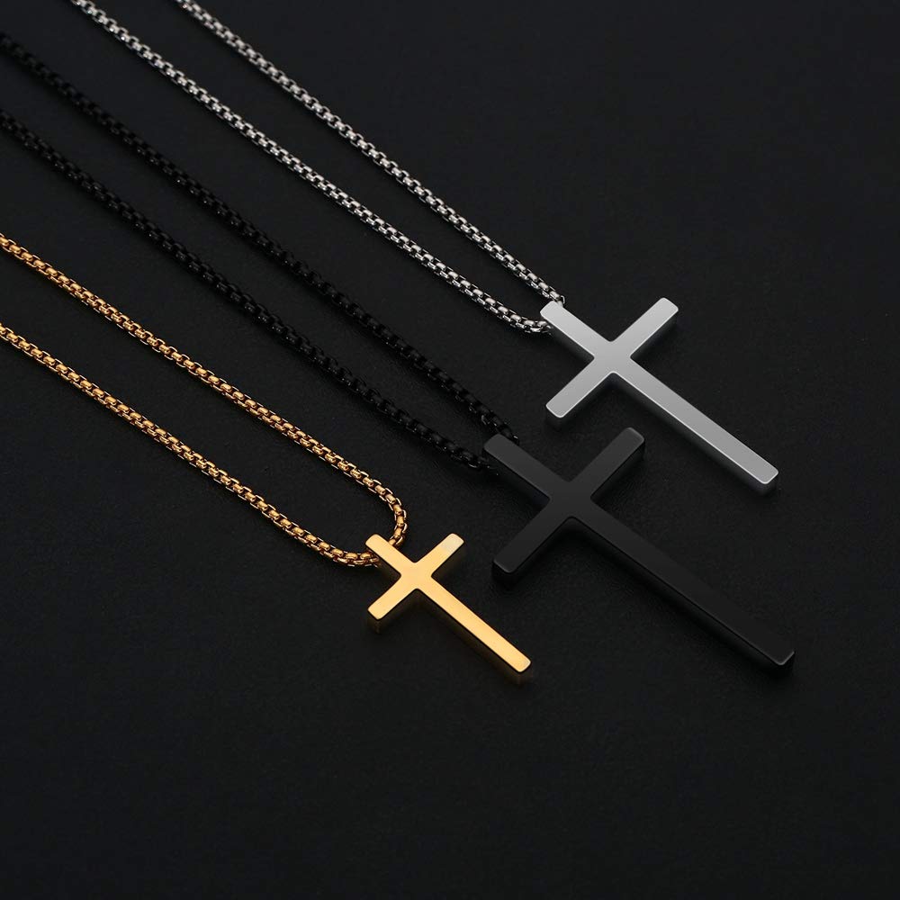M MOOHAM Cross Necklace for Men - Silver Stainless Steel Mens Cross Chain Cross Pendant Cross Necklace 20 Inch, Christian Gifts for Men Catholic