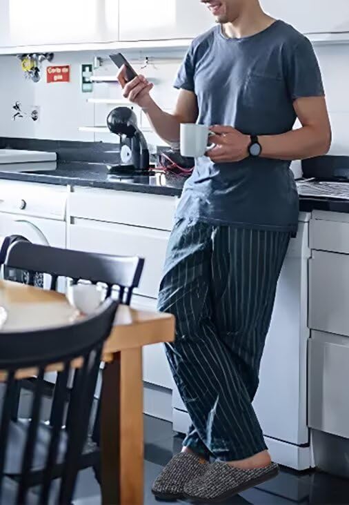 ONCAI Mens Black Knit Stripes Cozy Memory Foam scuff Slippers Slip On Warm House Shoes Indoor/Outdoor With Best Arch Surpport Size 10