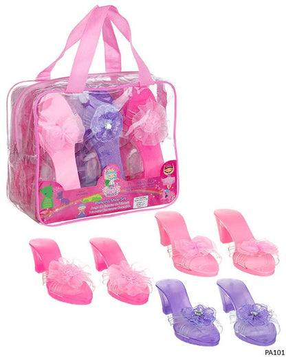 Expressions Kids 3 Pack Dress Up Royalty Shoes with Heels Set in Carrying Bag - Fits Toddler Size 7-10 - Pink, Rose, Lilac Perfect Little Girl Toys Role Play Playset