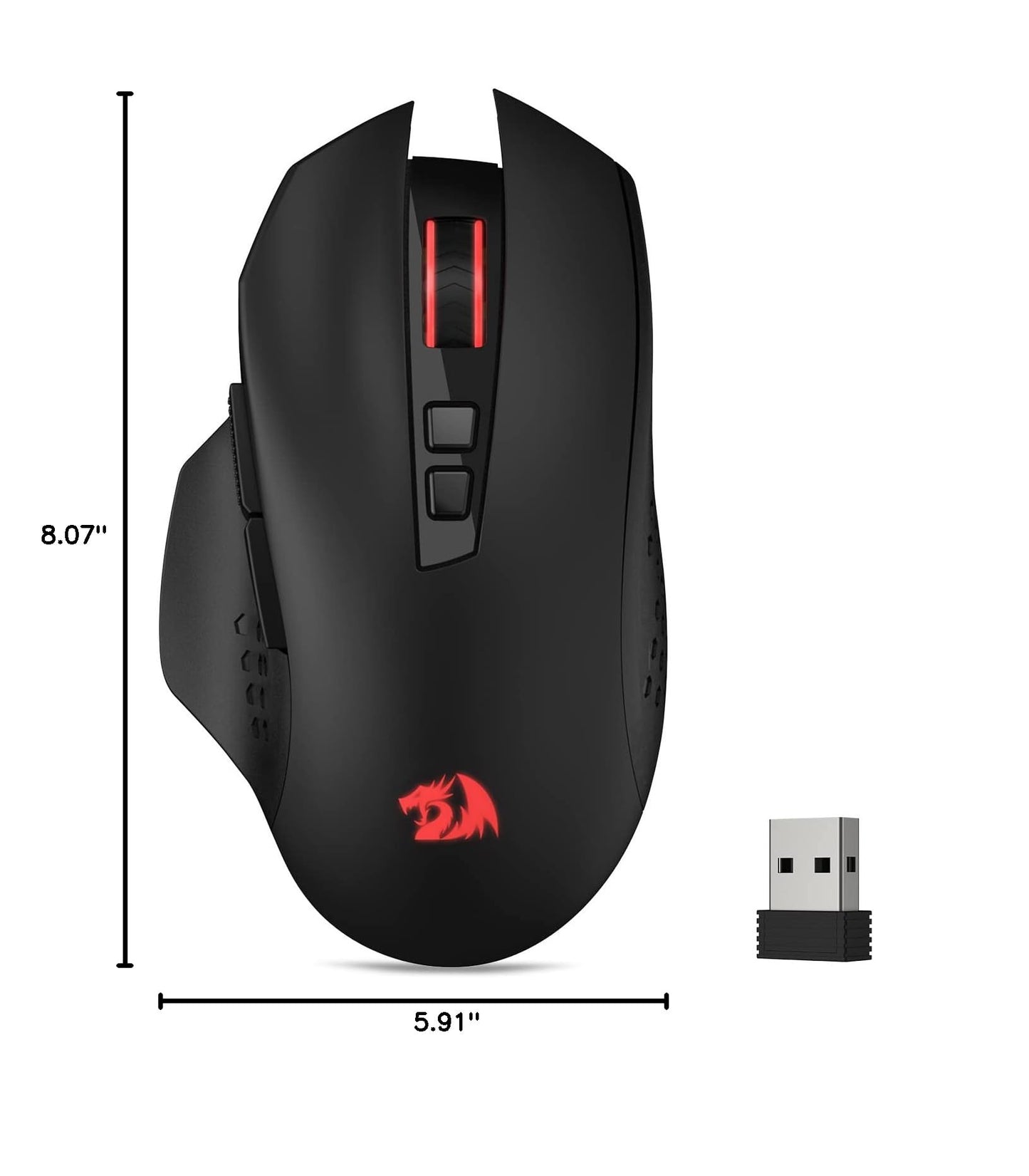 Redragon M656 Gainer Wireless Gaming Mouse, 4000 DPI 2.4Ghz Wireless Mouse w/ 5 DPI Levels, 7 Macro Buttons, Red LED Backlit & Pro Software/Drive Supported, for PC/Mac/Laptop