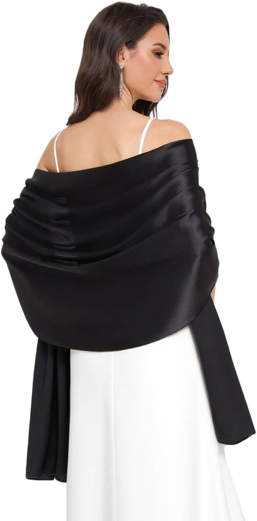 Fttyeiby Shawls and Wraps for Evening Dresses Satin Shawl Wraps for Women Wedding Formal Shawl Black