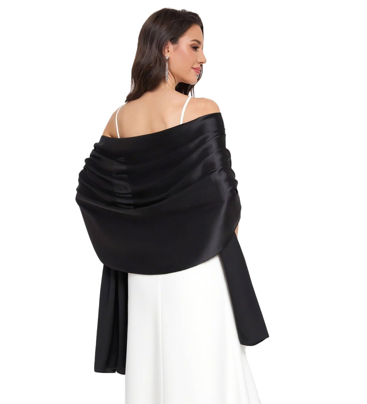 Fttyeiby Shawls and Wraps for Evening Dresses Satin Shawl Wraps for Women Wedding Formal Shawl Black
