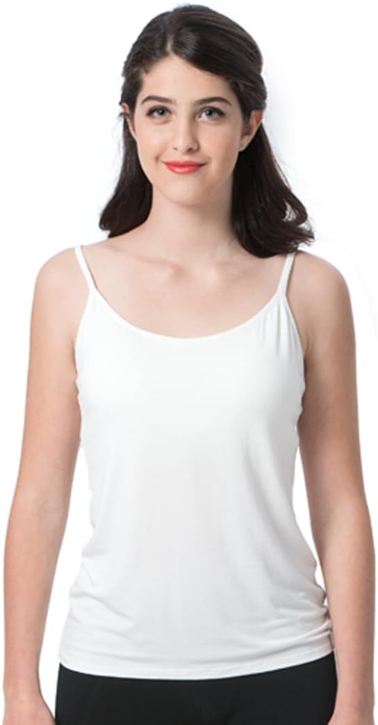 Ibeauti Womens Camisoles Tops with Built in Padded Bra Basic Breathable Tank Top (M, White)