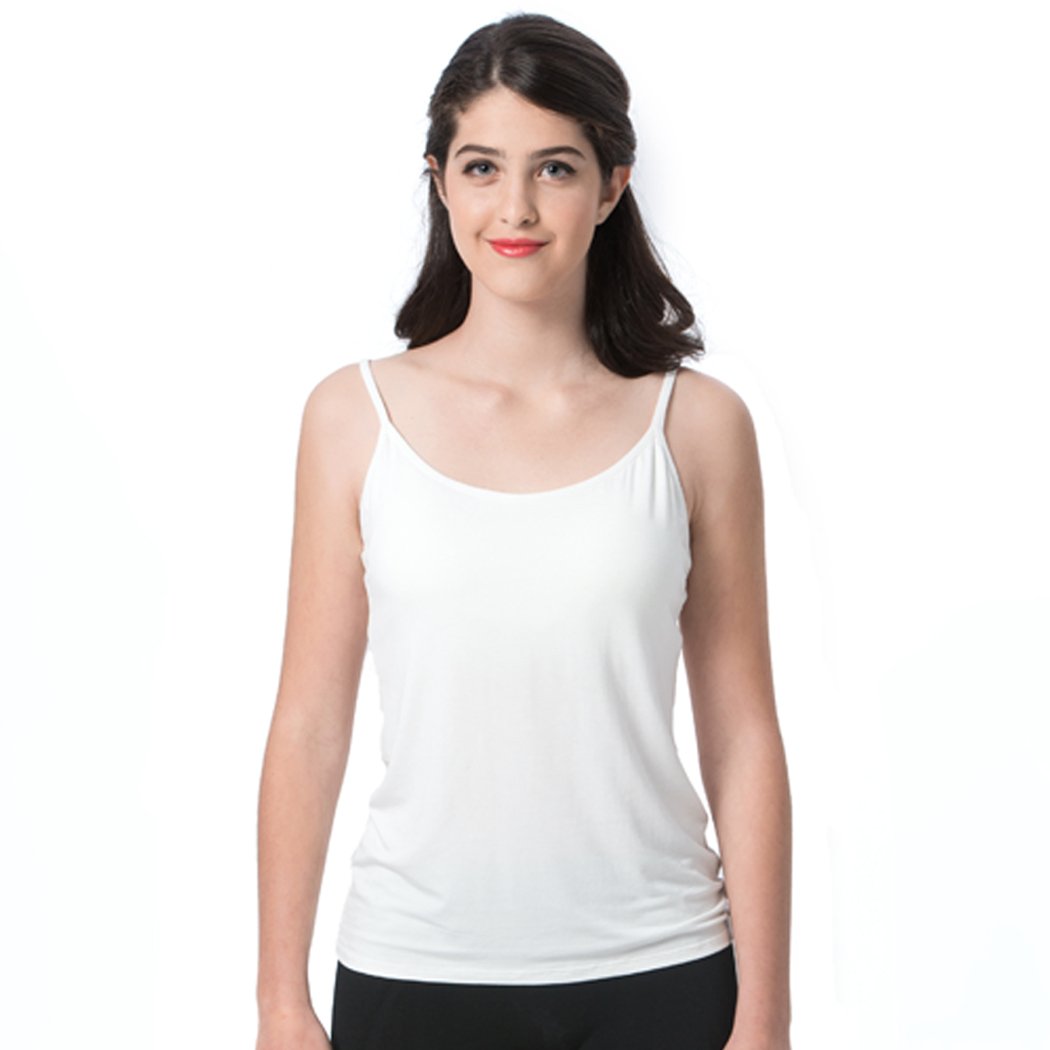 Ibeauti Womens Camisoles Tops with Built in Padded Bra Basic Breathable Tank Top (M, White)
