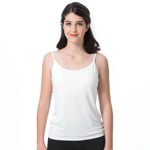 Ibeauti Womens Camisoles Tops with Built in Padded Bra Basic Breathable Tank Top (M, White)