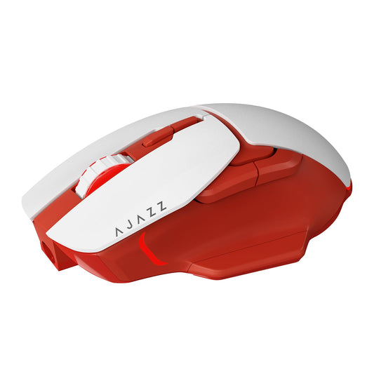 AJ039 2.4G Wireless/ Bluetooth 5.1/ Wired Gaming Mouse, 96g Lightweight, 4800 DPI, Ergonomic LED Backlit USB Gamer Mice Computer Laptop PC, for Windows Mac Linux OS, Red and White