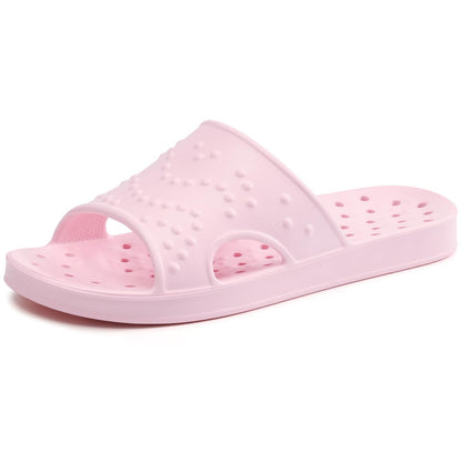 shevalues Shower Shoes for Women Men with Arch Support Quick Drying Pool Slides Lightweight Beach Sandals with Drain Holes, Pink 8-9 Women / 6.5-7.5 Men