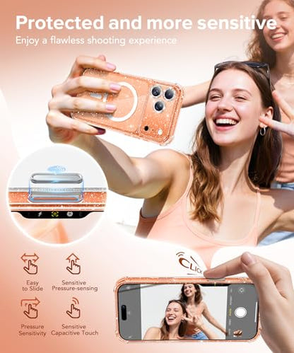 BERFY for iPhone 17 Pro Max Case for Women, Compatible with MagSafe, Clear Glitter Shockproof Protective Case, Anti-Yellowing, with Screen Protector & 3 Diamond Camera Lens Covers 6.9", Sparkle Clear