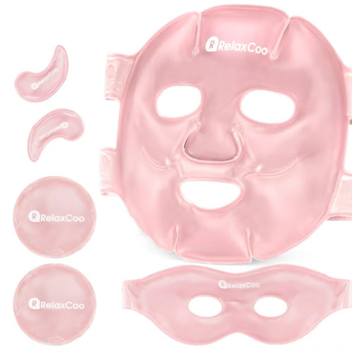 RelaxCoo Ice Face Eye Mask for Dark Circles and Puffiness Cold Warm Compress, Gel Cold Cooling Face Mask Package for Women and Men, Migraines, Headache, Stress and Relaxation, Pink