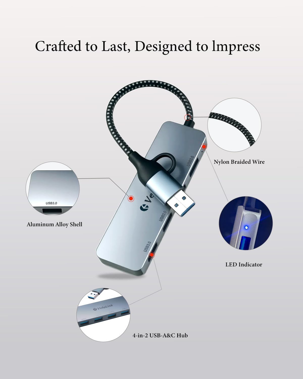 USB 3.0 Hub, USB Multiport Adapter, USB Extender Hub 4 Port, USB Splitter for Laptop/PC/MacBook/iPad Pro/iMac and More