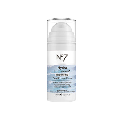 No7 HydraLuminous+ Hydrating Dual Phase Face Mask - Hyaluronic Acid Overnight Face Mask with Vitamin B3 Niacinamide for Skin Barrier Repair & Radiant-Looking Skin (3.5 Fl Oz)
