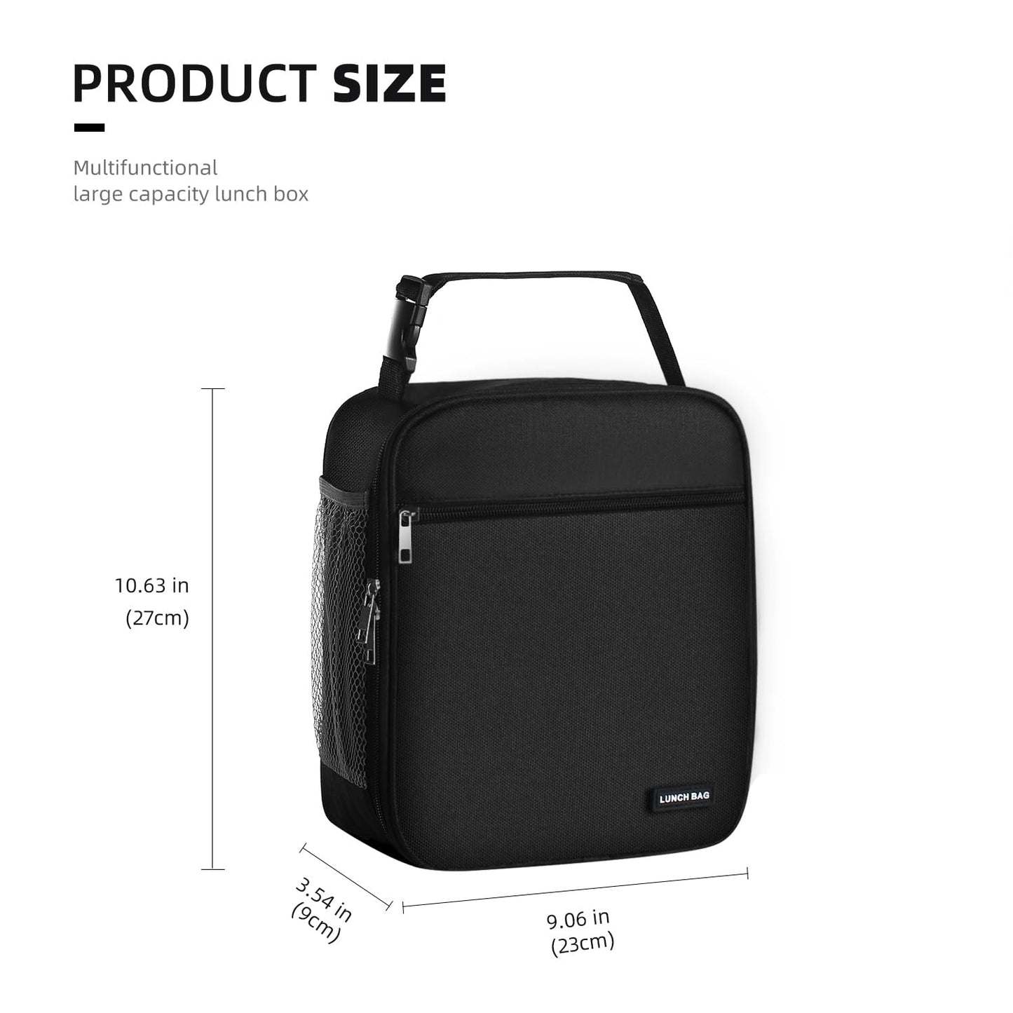 Lovoeo Lunch box Lunch bag for men women Insulated Lunchbox Lunch bags for Work Picnic Travel (Black)