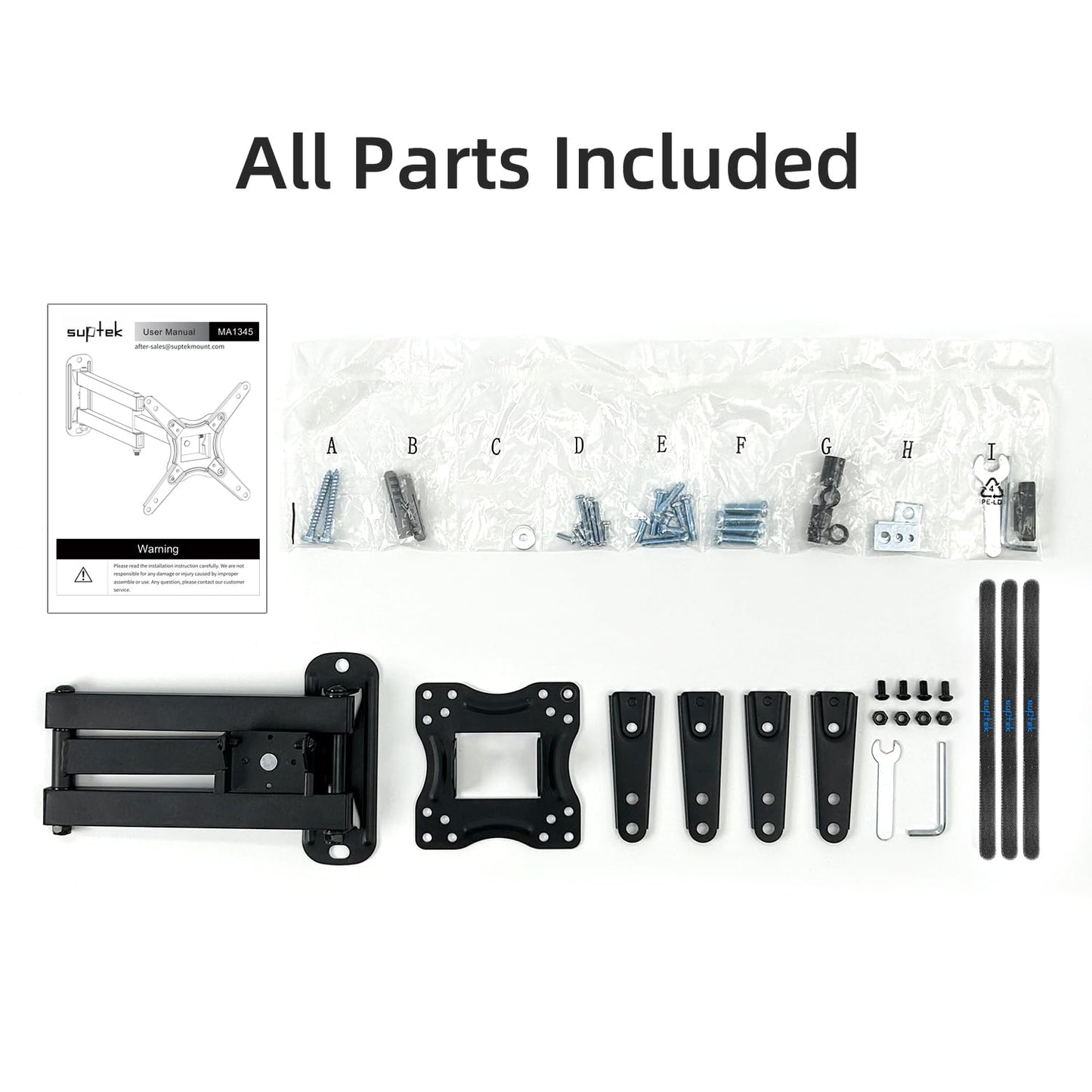 Suptek Full Motion TV Monitor Wall Mount for Most 13-42 Inch LED LCD Flat Curved Screen TVs & Monitors, Articulating Arms Swivel Tilt Extension Rotation, Max VESA 200x200mm up to 44lbs, MA1345