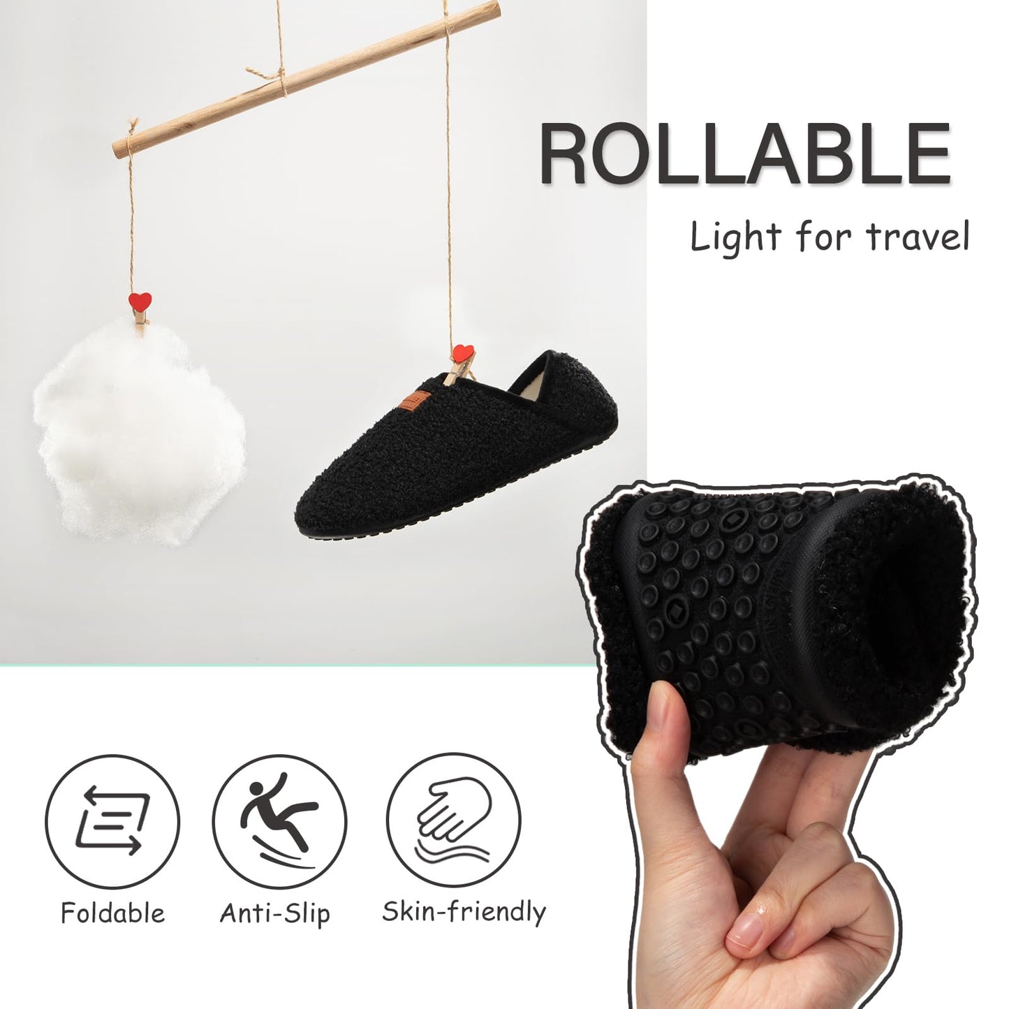 ATHMILE House Slippers for Women Men Indoor Barefoot Slippers Socks Furry Slip on House Shoes Cozy Comfy for Home Bedroom Travel Yoga Women 8-8.5 Black