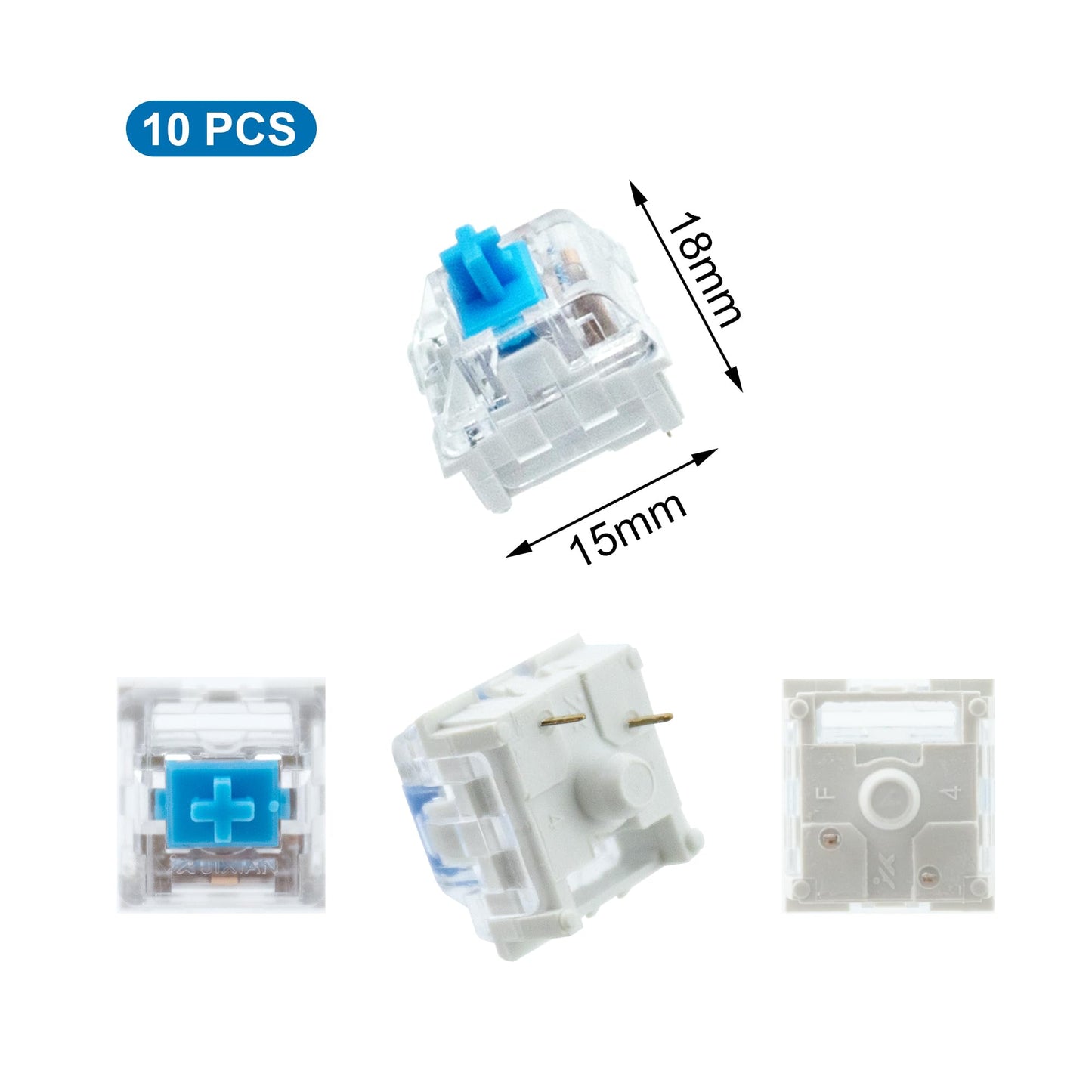 BlingKingdom 10 PCS Blue Switch Replacement 3 PIN Mechanical Keyboard Switches, Clicky, Accurate Typing, Dustproof, LED Keyboard, Gaming Keyboard