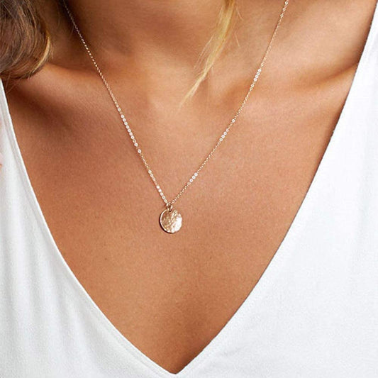 Dainty Layering Simulated Pearls Bar Necklace Hammered Disc Pendant Necklaces Simple Layering Necklace Choker for Women